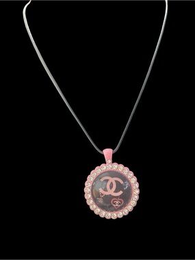 Pink Crystal-Trim Logo Pendant Necklace